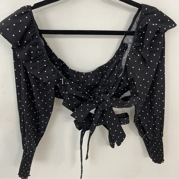 MISA Los Angeles Kayly Black Polka Dot Open Back Ruffle Cotton Crop Top Sz S. 23 - Picture 7 of 11